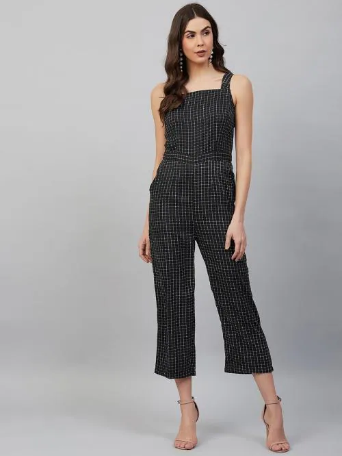 Carlton london Women Black Checkered Jumpsuit