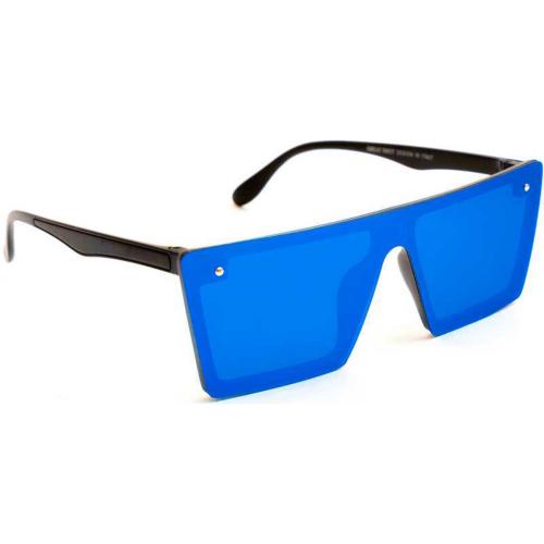 Flat Design Rectangular Sunglasses for Men and Women (Blue Lens)