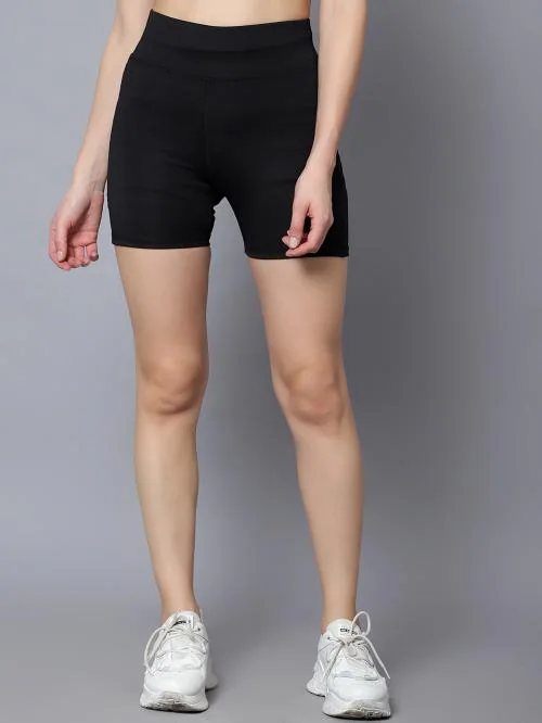 DIAZ Women's Polyester Activewear Sports Cycling Shorts|Women's Sports Shorts For Slim Fit | Sport Shorts For Workout, Yoga, Exercise, Running, Cycling, Gym Casual Wear Colour Black Size M