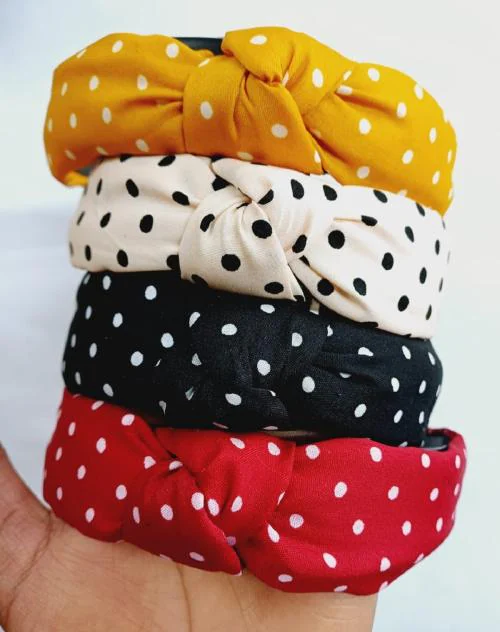 THE MAXIM Korean Style Solid Fabric Printed Dotted Knot Plastic Headband | Stylish Hair Accessories 6PCS