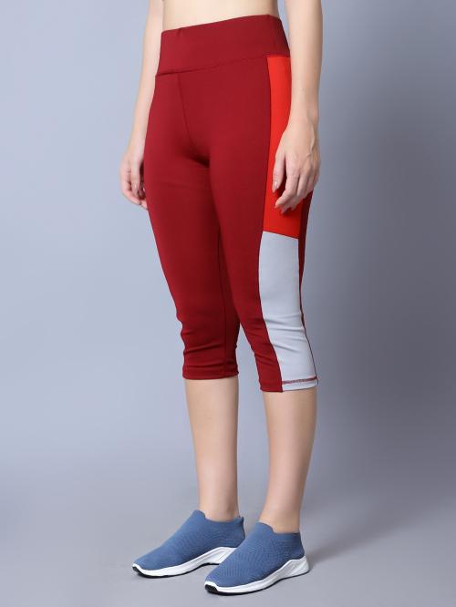 DIAZ Gym wear Capri Workout Pants | Stretchable Tights Capri | Highwaist Sports Fitness Yoga Track Pants for Girls & Women Colour Maroon Size XXL