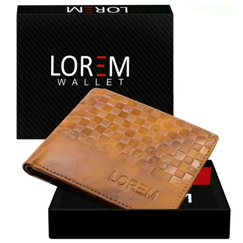 LOREM Orange 3D Emboss Square Bi-Fold Faux Leather 3 ATM Card Slots Wallet For Men WL37