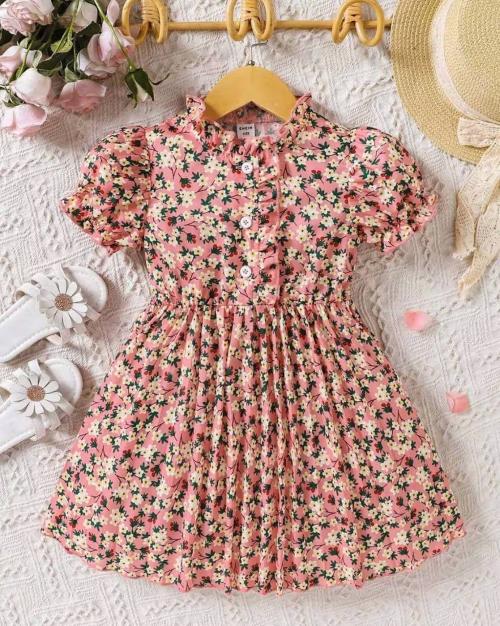 INFROX Girls Floral Print Fit & Flare Dress