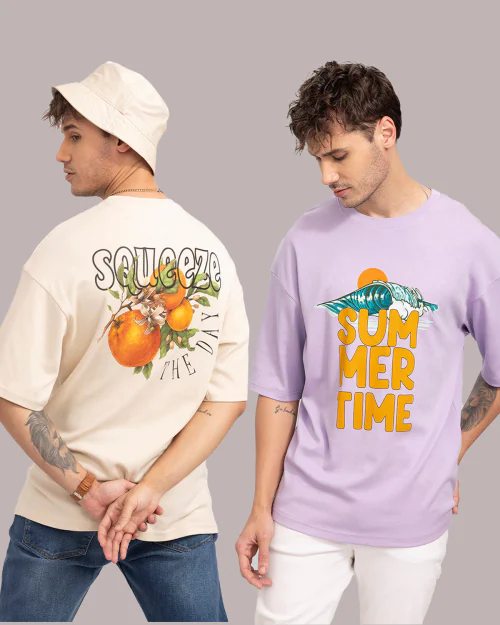 HELL BOUND Men Loose Fit Off Shoulder T-shirt Pack of 2