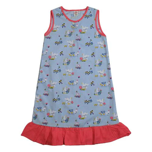 Natkhat Kids Girls Purple Cotton One Piece Night Wear with a Side Pocket and Frills 3 - 4 Years