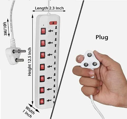 TARUN 7 Socket Extension Cord 6 Ampere with Individual Switches Fuse Led Indicator and Yard Long Wire Extension Board-d5