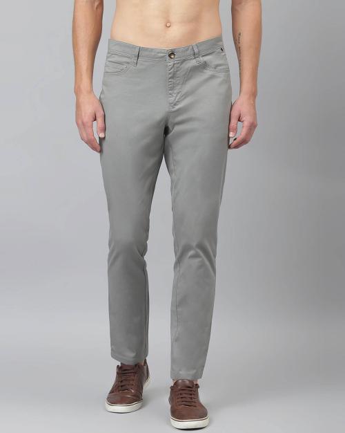 Thomas Scott Men Grey Cotton Blend Relaxed Fit Flat-Front Trousers (40)
