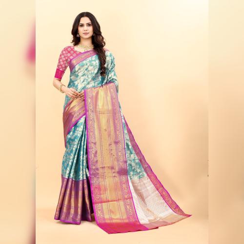 Catchy Forever's Latest Design Sky Blue Color Soft And Pure Organic Silk Saree