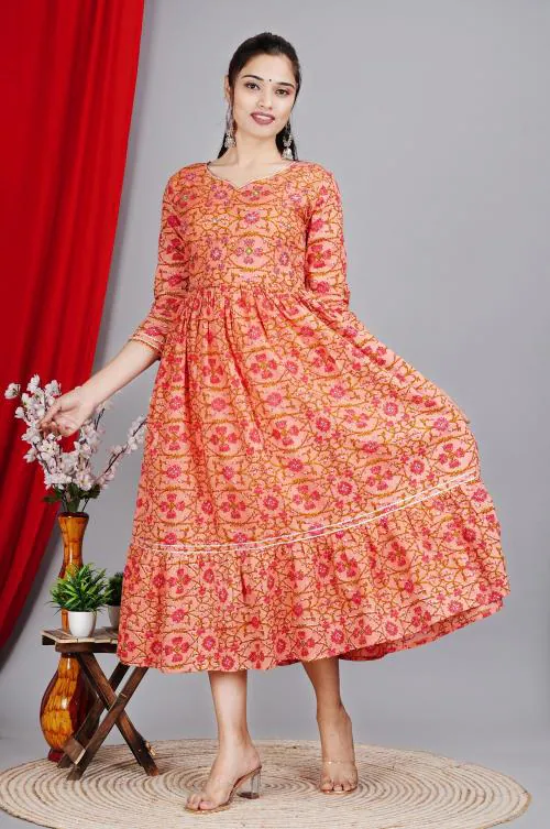 Mintmarie Women's Printed Pure Cotton Anarkali Kurti