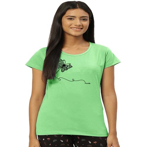 NIVIK Printed Cotton T-shirt for women (Baby-Green-S)