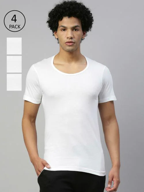 Dixcy Scott Maximus Men's White Solid Cotton Pack of 4 Half-Sleeve Vest