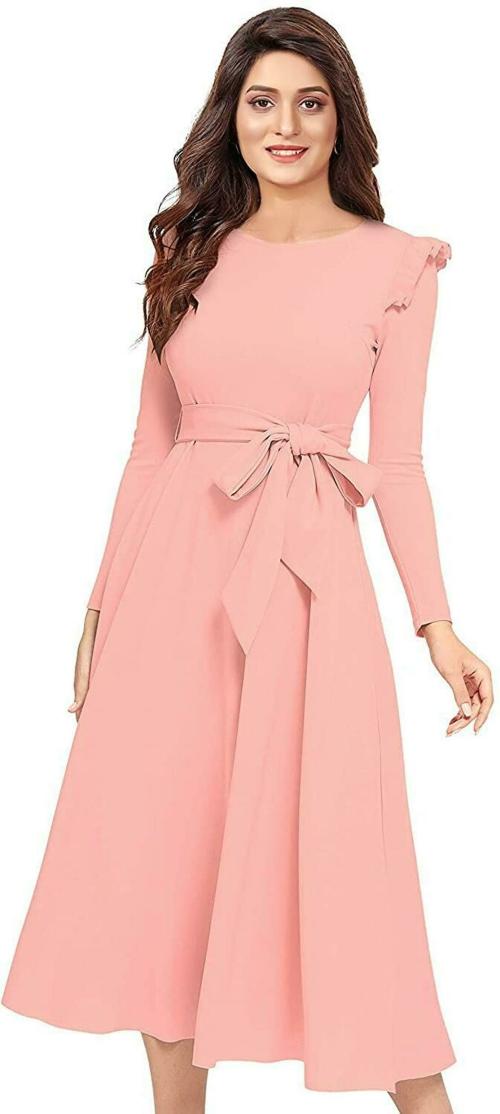 LADIESORA FASHION Empire Waist Pink Polyester Dress For Women