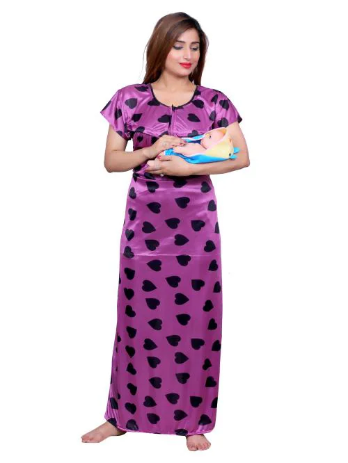 NACNO Women's Satin Maternity/Feeding Nighty/Maxi cotton Night Gown nightwear nighty Purple