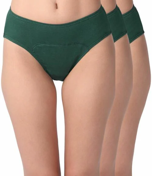 Adira | Women Period Underwear | Hipster Fit | Reusable | Leakproof Panty For Periods | For School, Travel & Work | Medium Flow | Use With Pad | Pack Of 3 | Green | M