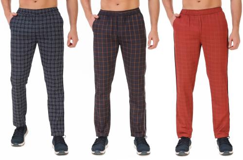 V4M Men Multicolor Checkered Cotton Blend Pack of 3 Track Pants TKPGCRZGYAWFSHEN