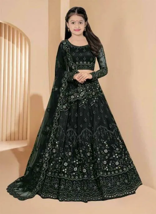 FULPARI Girls Lehenga Choli Party Wear Embellished Black Lehenga Choli and Dupatta Set