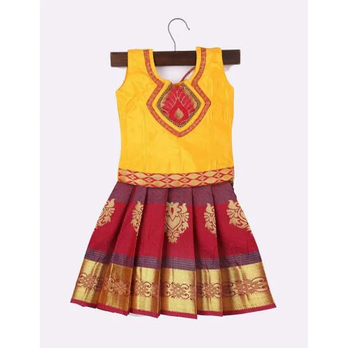 Shivangi Girls Art Silk Pattu Pavadai Maroon And Yellow_1 Year