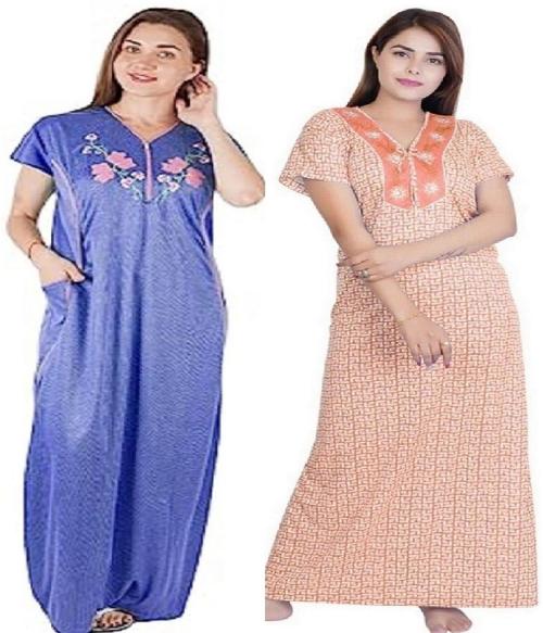 BEAUTY CRAZE Women's Nightwear Hosiery Cotton Nightgown Maxy Nighty Combo (Pack Of 2)