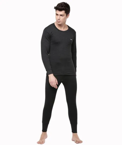 DOLLAR Men Black Solid Fleece Thermal Sets