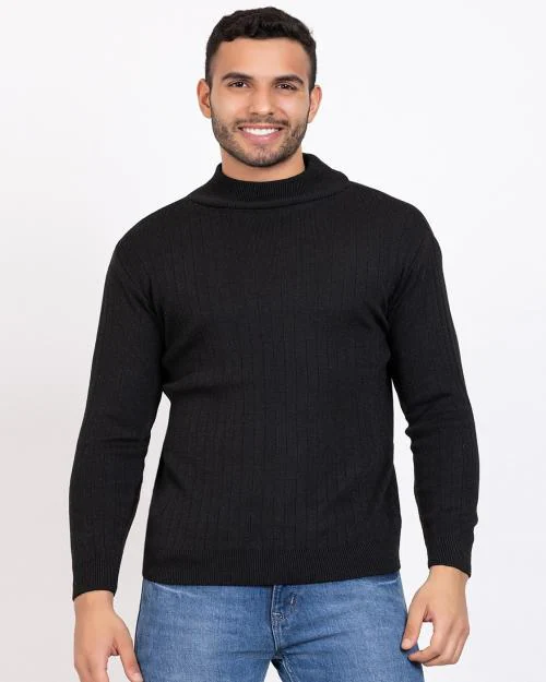 VENATORIA Striped High Neck Casual Men Black Sweater ()