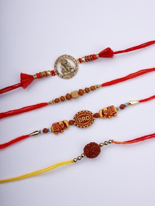 Braccialetti Rakhi Tradizionali Con Perline Multicolore - Set Di 3 Per Raksha Bandhan - Regalo Per Fratello - Foto 3