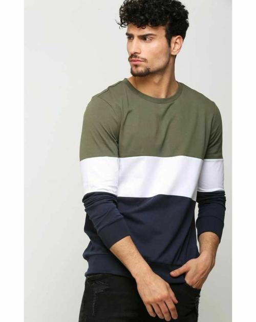 Bee Brezo Men Multicolor Striped Pure Cotton Sweatshirt - L