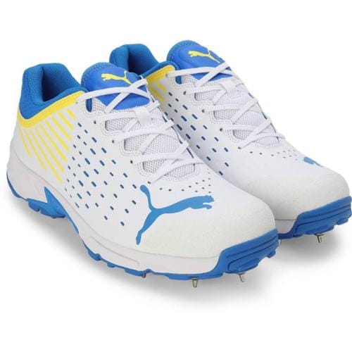 Puma Men's Spike 22.1 White-Ultra Blue-Yellow Blaze Cricket Shoe UK 10