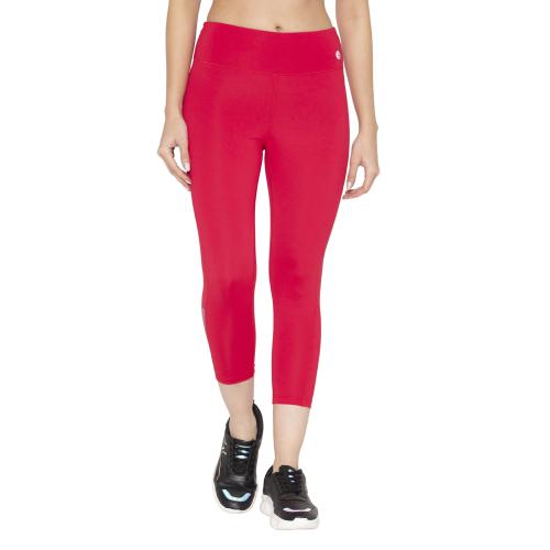 BODYACTIVE Women's Polyester Spandex Hot Pink Capri Yoga Pants with Pocket Essential High Waisted for Workout