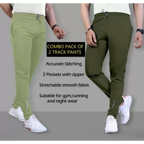 Buy Pack of 2 Men Solid Olive, Light Green Track PantsS Online at Best