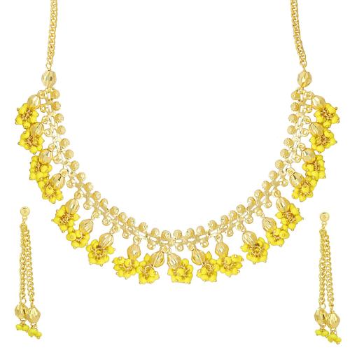 Buy Bodha Yellow Brass Gold Jewellery Necklace Set 22K with Earrings For Women Online at Best
