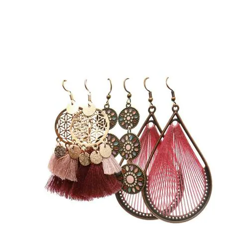 Young & Forever Dangle, Drop Earrings Maroon For Women (Pack of 3)