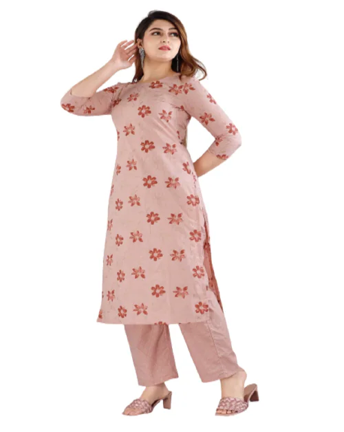 Cotton Straight Floral Print Kurti with Pant, Rajputana Style Designer Dress for Girls & Women's