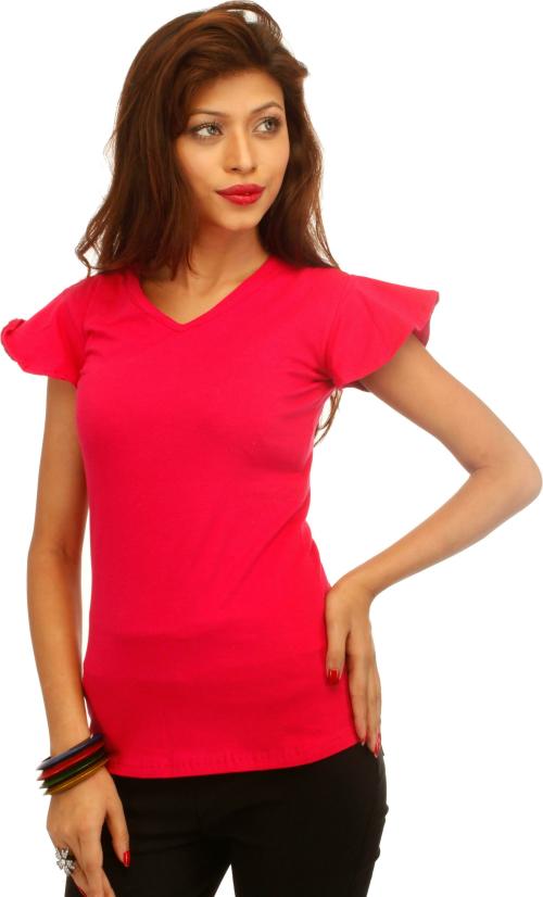 AE Adam n' eve Women Pink Solid Cotton Blend Top