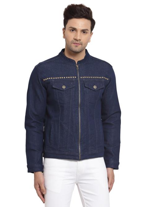 Style Quotient Men Blue Studded Denim Jacket
