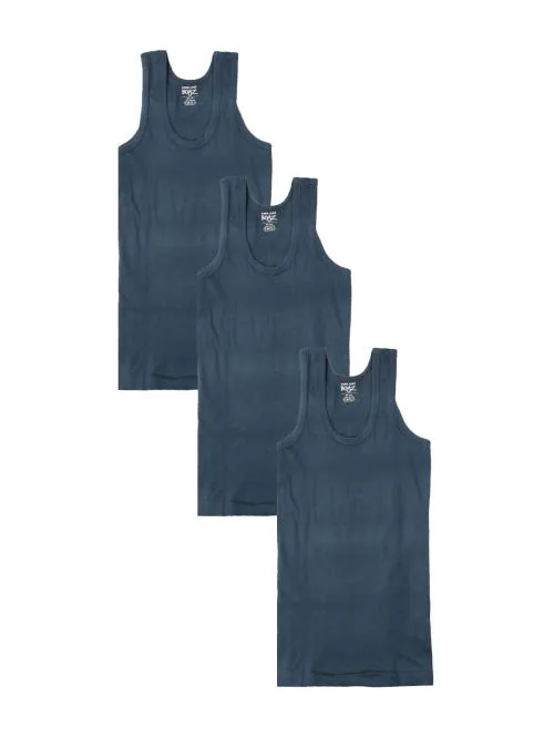 Lux Cozi Boys Dark Blue Solid Cotton Pack of 3 Vest