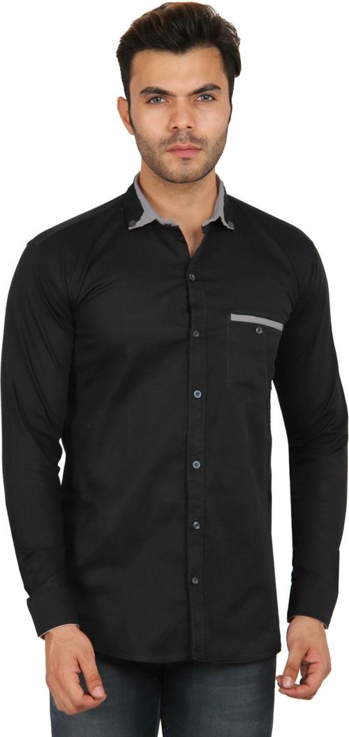 INDOPRIMO Black Men Self Design Pure Cotton Casual Shirts