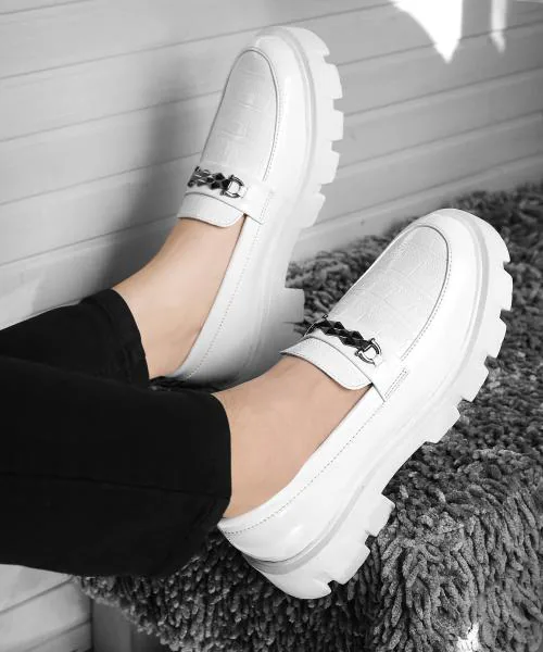 inlazer Mens Loafer Shoes |Premium Patent Vegan Buckle Slip-ons for Men Loafers For Men (White)