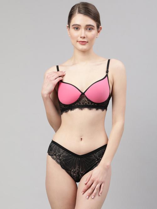 In-Curve Women's Pink Net Bra Panty Set for Lingerie Set Undergarments/Nightwear/Hot & Seexy for Couples Honeymoon Set/First Night/Anniversary