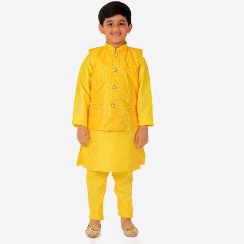 Pro-Ethic Style Developer Ethnic Wear Silk Yellow Kurta Pajama Set for Kids and Boys