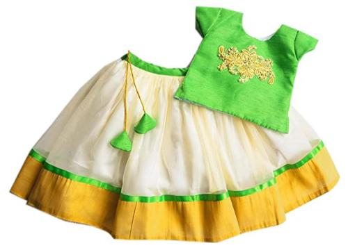 Stanwells Kids Girls Neon Green Net Lehenga Choli set