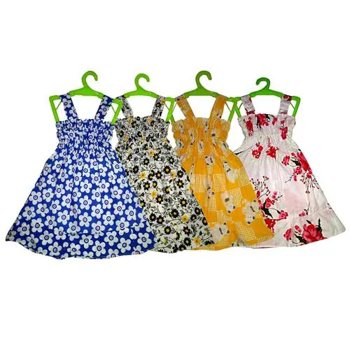 TVESA Baby Girl JHABLA Frock Cotton Printed Kids Dress Combo Pack of 4