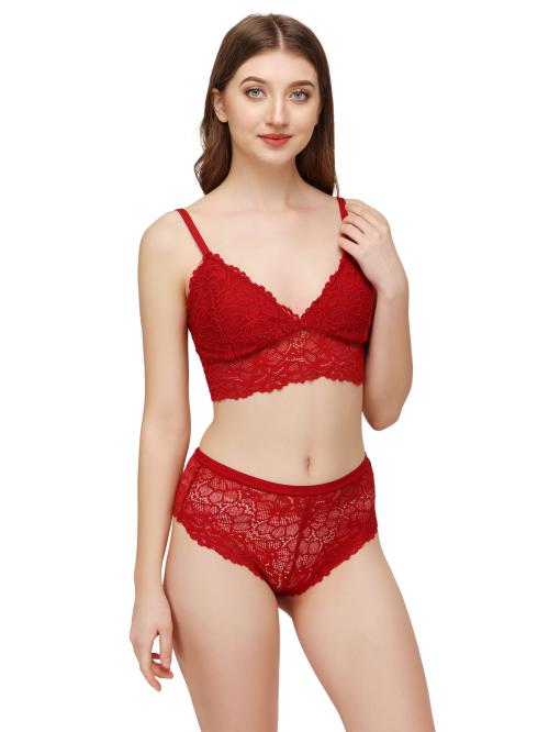 Honeymoon Wear Bra and Penty set for newly married ledies Red Colour Embroidered Work With Best Qulaity and Comfort Lace FabricLingerie Set