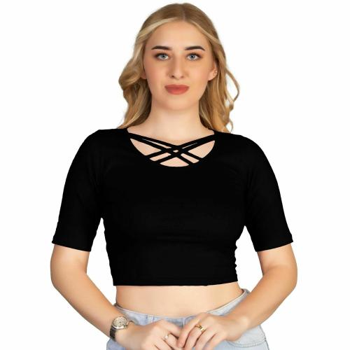 Buy Ad2Cart Women Black Cotton Va4143 Chest Double X Neck Crop Top (Xs