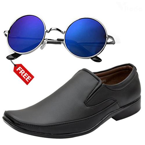 Vitoria Stylish & Trendy Men's Black Slip-On Sythetic Leather Formal Shoes With Free Unisex Sunglasses-9