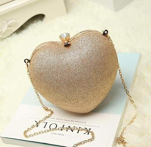 Tooba Handicraft Sparkling Gold Velvet Women Designer Clutch Bag With Chain Strap