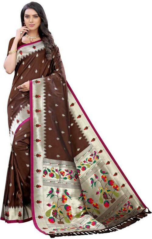 Pandadi Saree Women Brown Woven Pure Silk Paithani Saree