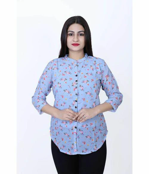 Wgsten Lifestyle Women Light Blue Printed Georgette Pack of 1 Shirt