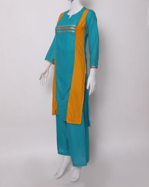 Rosina Fashion & Accessories Rayon Kurti Palazzo Set 3/4sleeves (Blue, XXL)