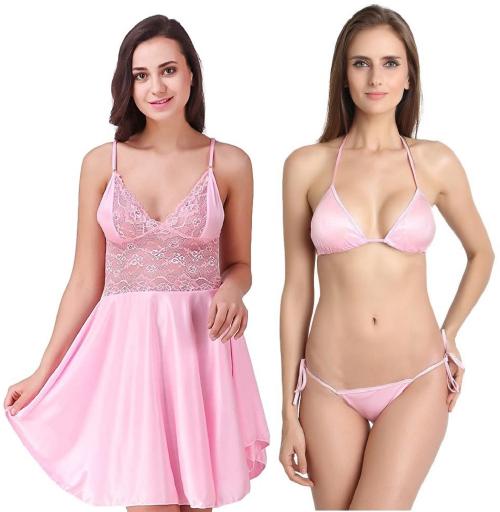 Pink umbrla Pink st bikini 2Q Iyara collection Self Design Babydoll