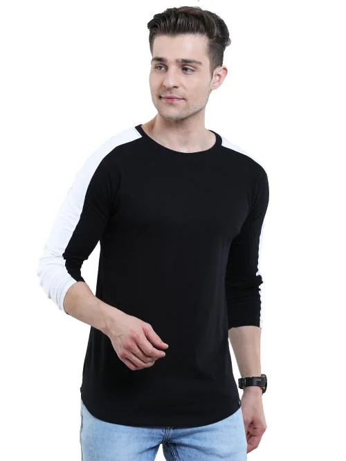 Texman Stylish Two-Tone Long Sleeve T-Shirt: Black & White Contrast, Ideal for Layering | Modern & Sporty Design | Size 2XL